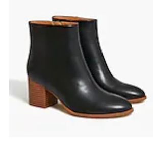 J Crew faux leather low boot with a wooden heel. Brand new